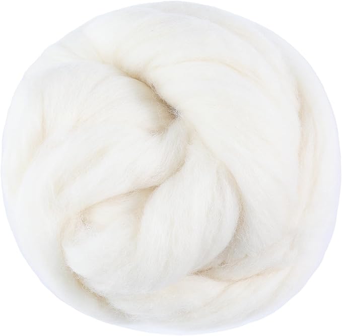 3.53oz Wool Roving, Fiber Roving Wool Top, Needle Felting Supplies, Pure Wools, Chunky Yarn, Spinning Wools for Needle Felting Wet DIY Hand Spinning (Natural White)