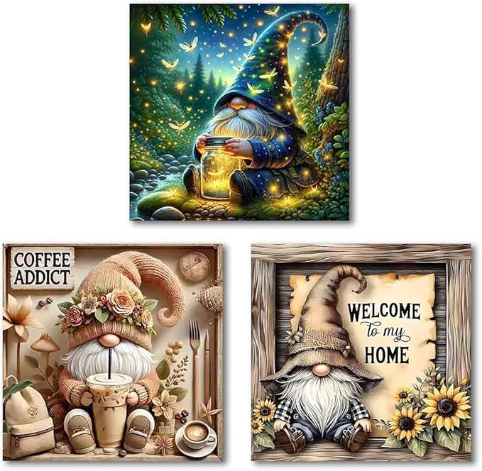3 Pack Gnome Stamped Cross Stitch Kits for Adults - Embroidery Kits for Beginners Adults,11 CT Patterns Dimensions Counted Cross Stitch Kits for Adults Arts Craft 12x12 inch