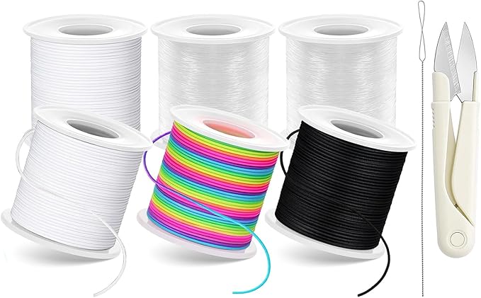 8pcs Elastic String Bracelet Making Kit, Stretchy Bracelet String (786 ft Total), 6 Rolls 1mm Stretch Cord with Scissors & 0.6mm Needle Threader for Beading and Jewelry Making.