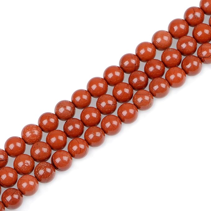 bymitel 90pcs natural crystal beads stone gemstone round energy healing loose beads with stretch cord for jewelry making bracelets anklets (red jasper, 10mm 90pcs)