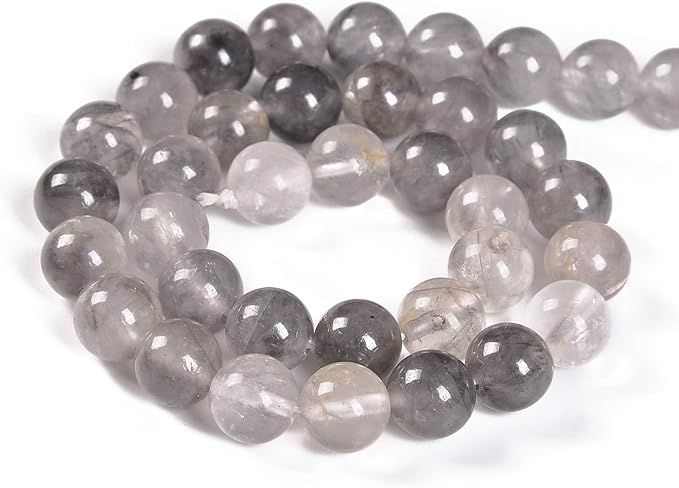 36pcs 10mm Natural Cloudy Quartz Crystals Gemstone Round Spacer Loose Stone Beads for Jewelry Making 15.5" 1 Strand (Cloudy Quartz Crystals, 10mm 36Beads)