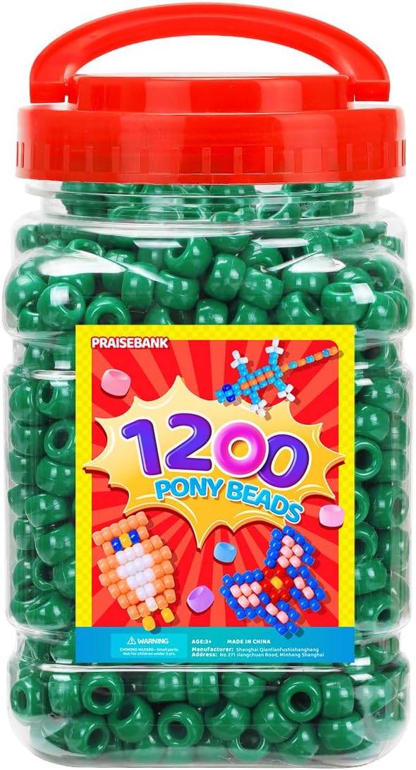 praisebank pony beads, 1200pcs 6x9mm, wholesale beads, bracelets jewelry making, arts & crafts(dark green)