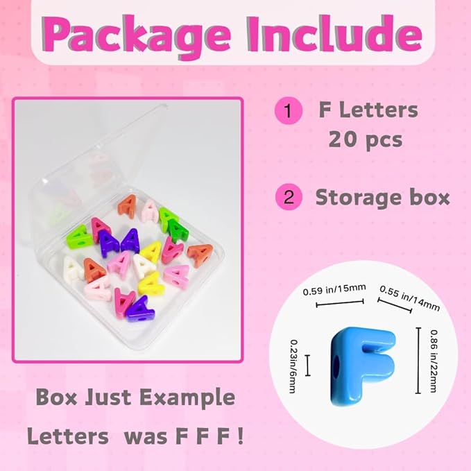 Maerolre 20Pcs Large Letter Beads, 20mm Big Acrylic Bubble Alphabet Beads, Colorful Plastic Beads for DIY Keychains, Jewelry Making, Phone Crafts Projects - F