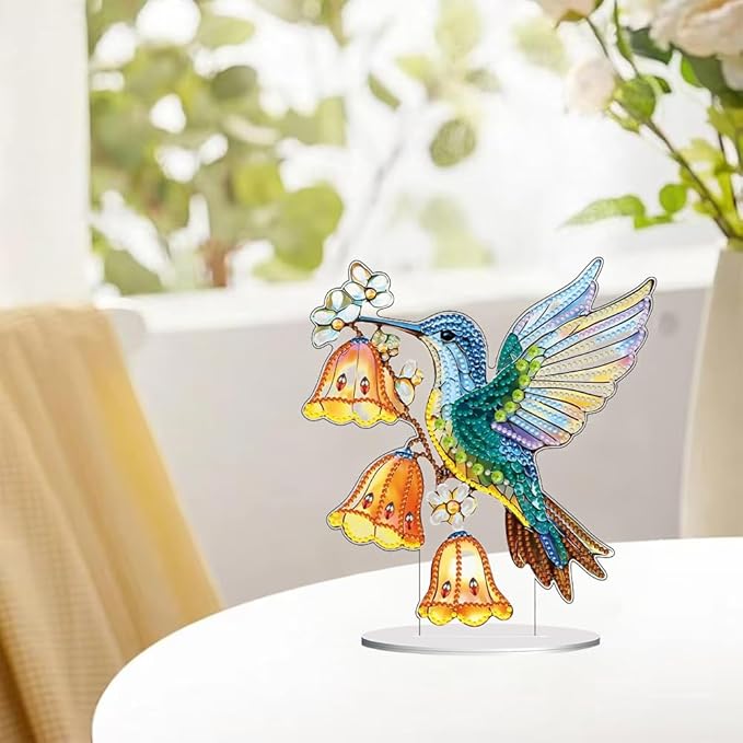 hyzsj DIY Diamond Desktop Ornament Hummingbird Wind Chimes,Crystal Diamond Art Painting Tabletop Ornaments Single Sided,Ornament for Adult Beginner Home Office Decor Crafts Gift
