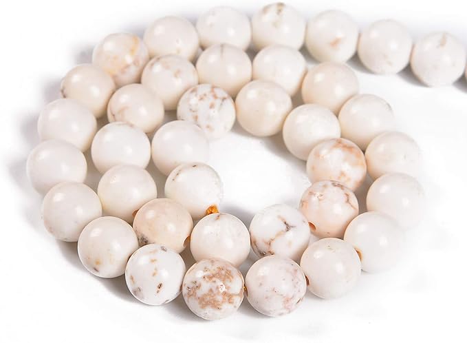 60pcs 6mm Natural Stabilized White Turquoise Gemstone Round Spacer Loose Stone Beads for Jewelry Making 15.5" 1 Strand (Stabilized White Turquoise, 6mm 60Beads)