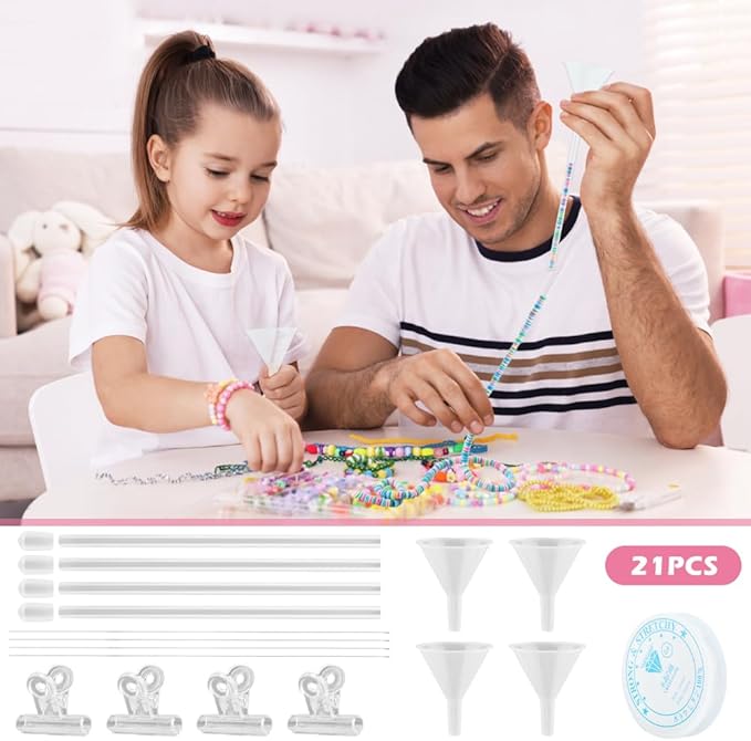 CALIDAKA Clay Beads Bracelet Making Kit, 4 Pcs Beading Funnel with Beading Needles, Coil and Clip, Beading Tools for Bracelets, Necklaces Making, Jewelry Making Kit(Color:Clear)