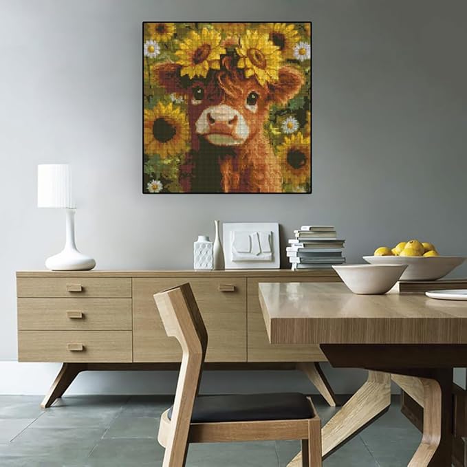 Cow Flowers Stamped Cross Stitch Kits - Needlepoint Counted Cross Stitch Kits for Beginners Adults Daisy Sunflower Pattern Crossstitching Dimensions Embroidery Kits Arts and Crafts