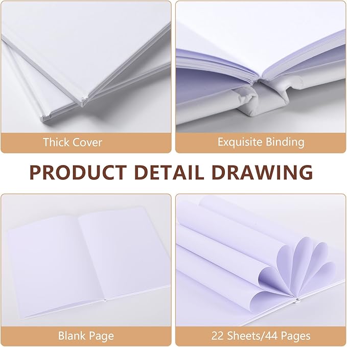 zmybcpack 3 pack 8.5x11 inch hardcover blank book to write stories, blank hardcover sketchbooks journal（white，22 sheets/ 44 pages each）