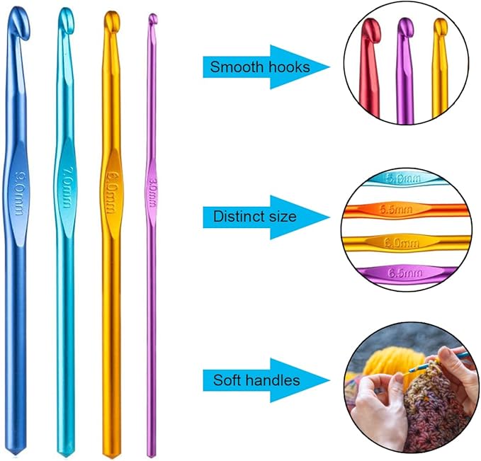Weabetfu Aluminum Crochet Hook,Knitting Needles Crochet Needles for Knitting Craft Yarn,Crochet Hooks Size M,9mm-New