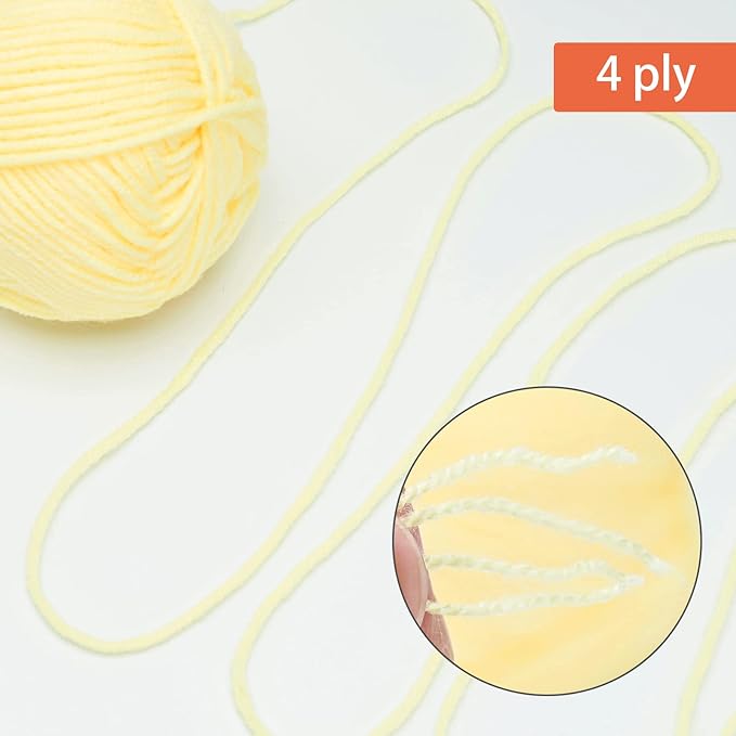 NICEEC 300g Soft Assorted Colors Yarn - Sport Weight,100% Acrylic, 4 Ply, Bonbons Yarn for Crochet & Knit, DIY Project Starter Kit for Kids or Adults(Total 870yds) - Yellow
