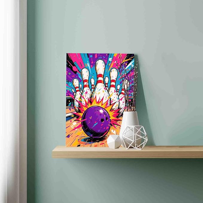 Bowling Strike Paint by Numbers Colorful Bowling Ball Plant DIY Painting on Canvas with Brushes Pigment Crafts DIY Paintwork Home Decoration Gift for Sports Lovers 16x20 Inch (Frameless)