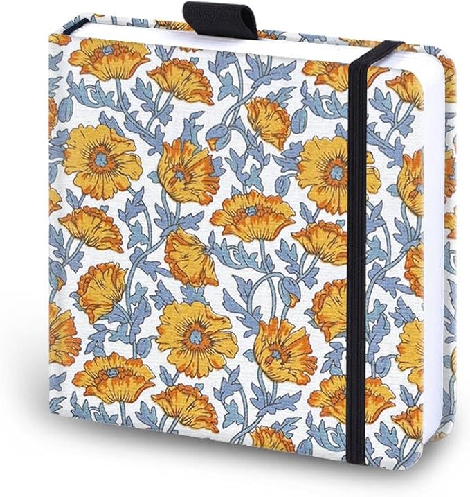 Mifuner Square 5.1x 5.1 165gsm Colored Pencil Paint Journal Hardbound 128pgs (64Sheets Front Back Cold Pressed) Travel for Colored Pencil Sketch Handmade Cloth Cover Notebook Chrysanthemum