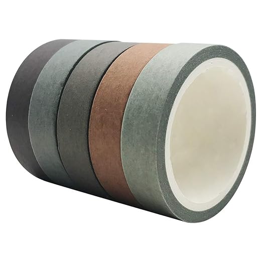 EnYan Solid Color Washi Tapes Set, 5 Rolls Basic Collection Decoration 10mm Wide Japanese Masking Decorative Tapes for Bullet Journal Planners DIY Crafts Arts Scrapbooking Adhesive