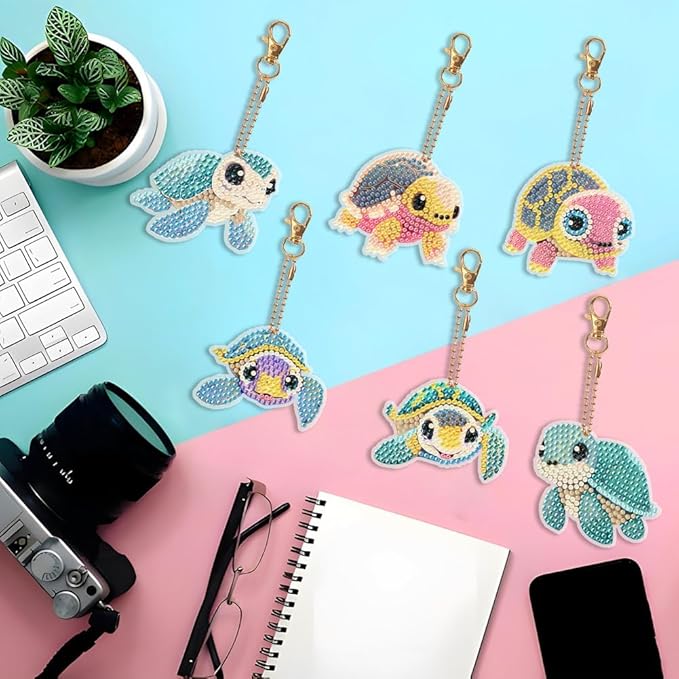 Diamond Painting Keychains Kits, Double Sided Diamond Art Keyrings for Adults, DIY Art Key Rings Ornaments Kits