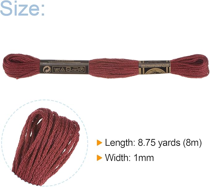 HARFINGTON 12 Skeins Embroidery Floss 8m Each Egyptian Long Fiber Cotton Cross Stitch Thread 26S/2x6 for Embroidery Projects Bracelet, Dark Red