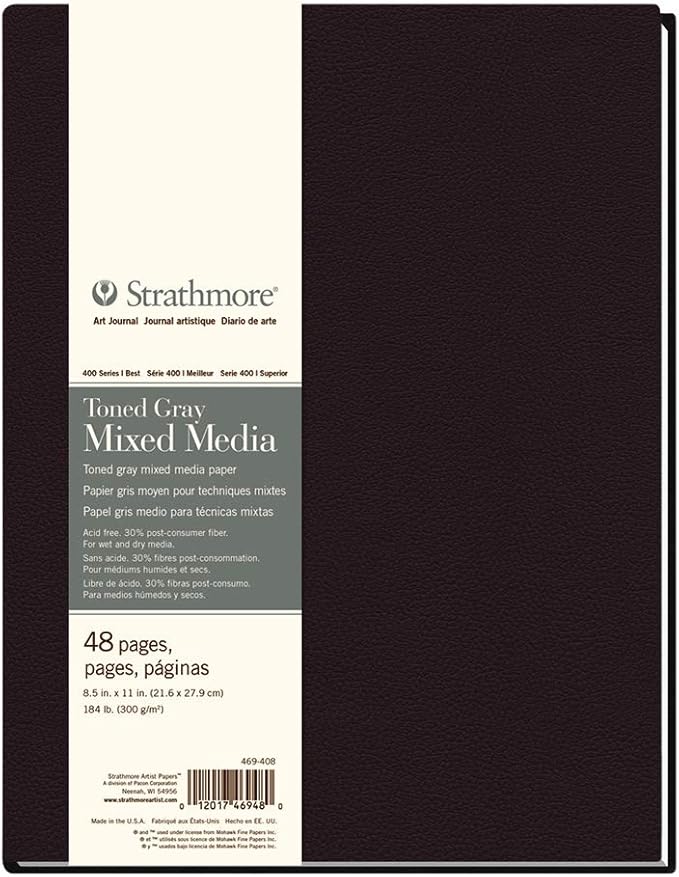 Strathmore 469-408 Hardbound Mixed Media Art Journal, 8.5" x 11", Toned Gray, 48 Pages