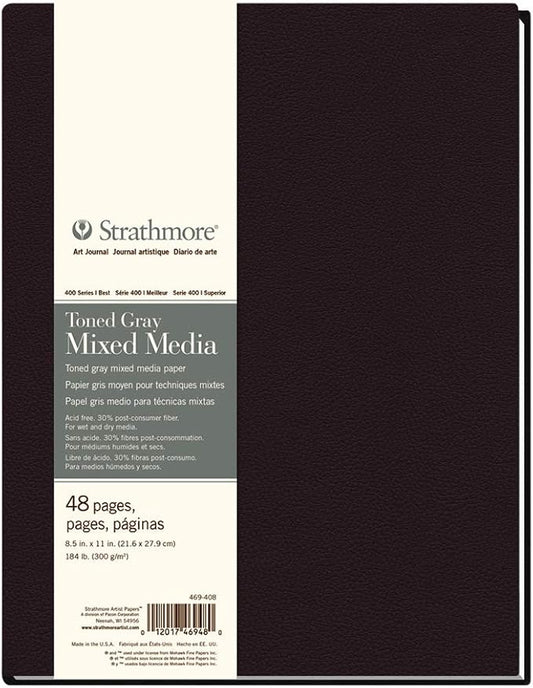 Strathmore 469-408 Hardbound Mixed Media Art Journal, 8.5" x 11", Toned Gray, 48 Pages