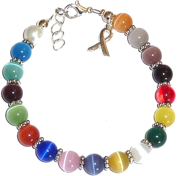 DIY Craft Beading Kit, Everything to Make Cancer Awareness Bracelets, Uses Wire, Crimps and Clasps, Fundraising and Gifts (Multi Colored All Cancers 8mm Beads - Makes 5)