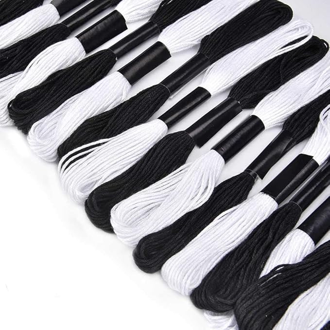 Friendship Bracelet String 12 Skeins, Embroidery Floss Cross Stitch Embroidery Thread Floss Bracelet Making Yarn, Craft Floss (Black and White)