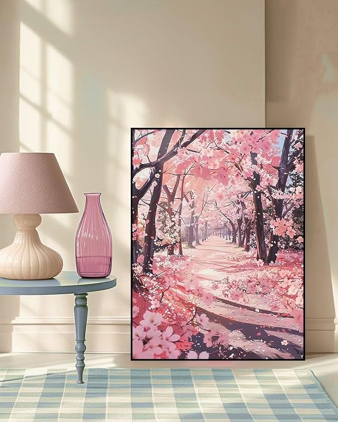 mrpwnle Diamond Art Kits for Adults, Cherry Blossom Forest Diamond Painting Kits for Adults Beginners, DIY 5D Full Round Drill Gem Art Diamonds Kit for Gift Home Wall Decor 12 X 16Inch