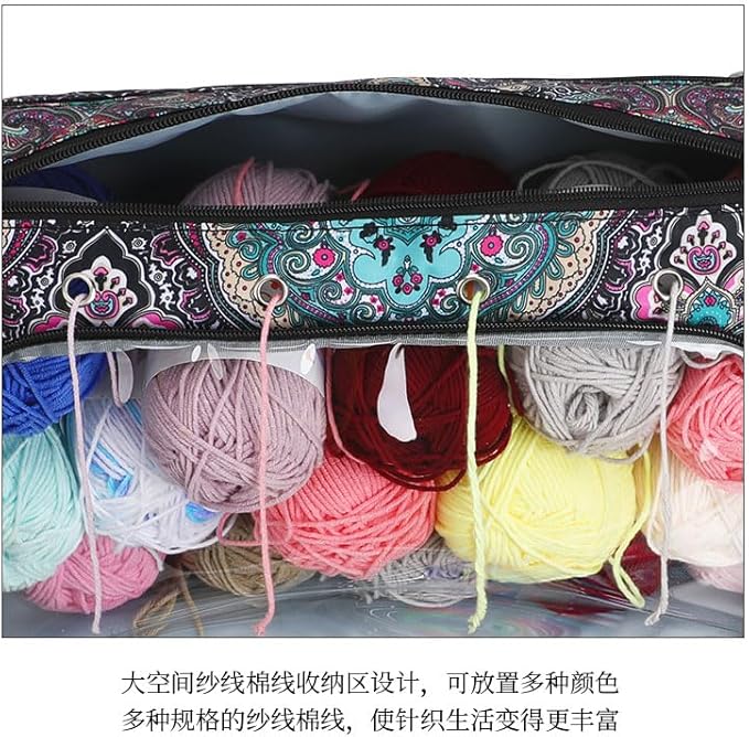 Knitting & Crochet Bag with Zipper, Travel Knitting Bag Yarn Storage for Carrying Project, Yarn, Wool, Knitting Tools Supplies, Multiple Storage Accessory Pockets, Gift for Crafty Friends