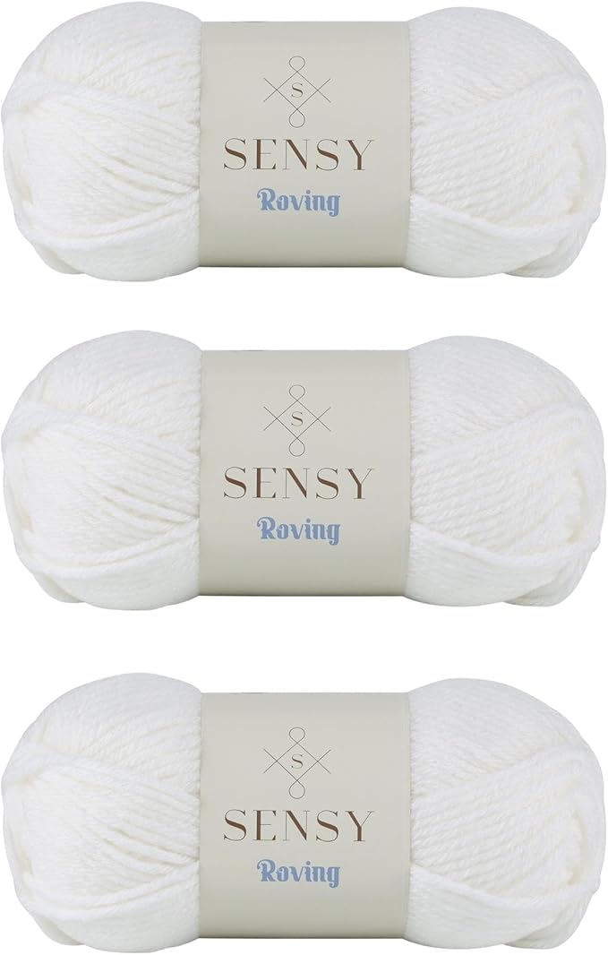 3 Skeins of Sensy Roving Yarn, 3.5 oz, 132 Yards, Gauge 5 Bulky (White)