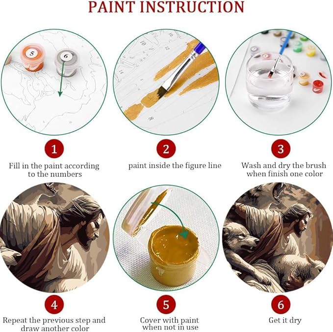 Axquilon Framed Paint by Numbers Kit for Adults-Jesus Adult Paint by Number Kits with Easel, Easy Adults' Paint-by-Number Kits Oil Painting for Gift Home Wall Decor 8x12in