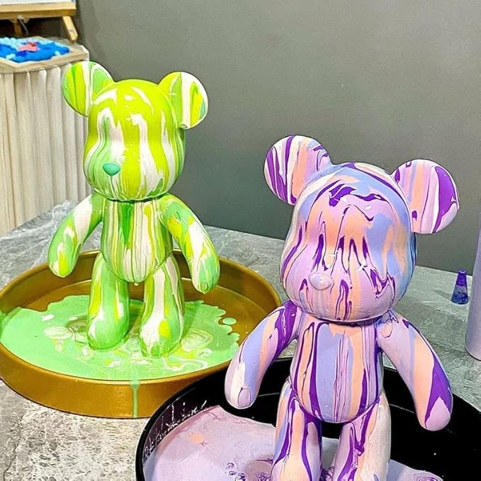 HANDA DIY Painting Fluid Bear Teddy Bear Painting Kit Set Creative Home Decorations Handmade Doll Figurine Toys Gift for Birthday Valentines (5 Colors Acrylic Paints, no Bear)