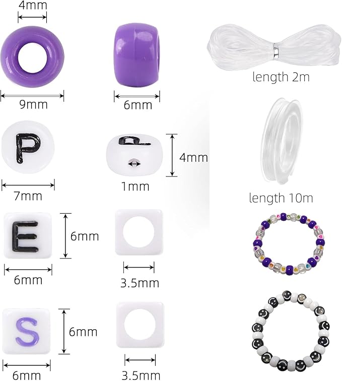 6800pcs Pony Beads in Bulk for Bracelet Making Kit, Multicolored Plastic Beads for Hair Braiding, Alphabet Beads, DIY Crafts, Kandi Friendship Charm Bracelet Keychain Making
