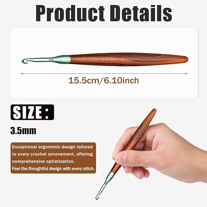 Giwrmu Crochet Hooks, 3.5mm Ergonomic Crochet Hook, Available in 3mm-7mm, Colored Aluminum Crochet Hook with Wooden Handle Crochet Needle for Crocheting Yarn