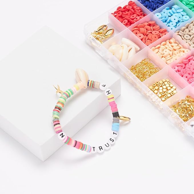 2938 Pcs Clay Beads Bracelet Making Kit, Flat Preppy Beads for Friendship Bracelets, Polymer Clay Bead with Charms for Jewelry Making
