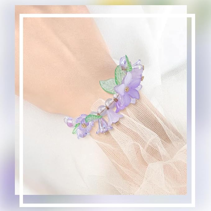 500Pcs Acrylic DIY Flower Leaf Beads Kits Including Assorted Purple Flower Loose Beads Maple Leaf Pendants Charms Acrylic Floral Caps for Earring Bracelet Necklace Craft Jewelry Making