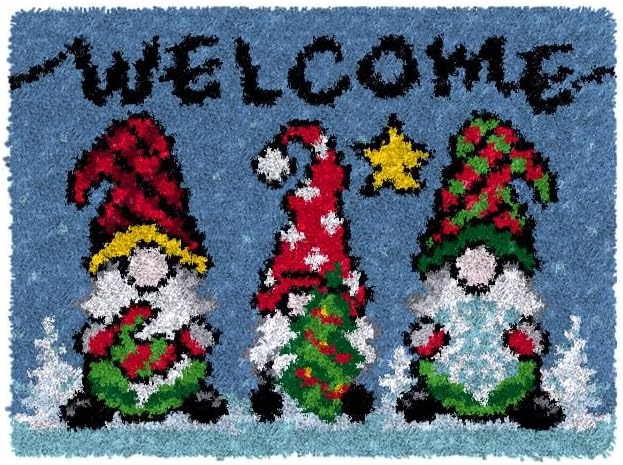 Howie's Latch Hook Kits for Adults, DIY Three Gnomes Crochet Yarn Latch Hook Rug Kit for Adults, Color Preprinted Pattern Embroidery Decoration(Three Gnomes, 19.69 x 14.96 inch)
