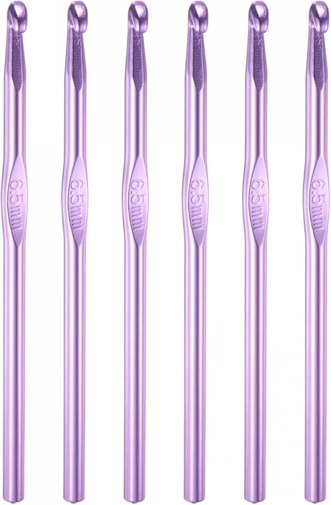 uxcell Aluminum Crochet Hook 6.5mm US Size K (Size 10.5) Knitting Needles for DIY Craft Yarn Purple 6Pcs