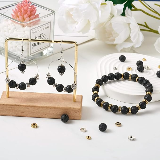 FASHEWELRY Mala Yoga Men Bracelet Making Kit - 300pcs Natural Gemstone Lava Rock Tibetan Alloy Beads Healing Chakra Stone Beads with Elastic Thread for Essential Oil Diffuser Jewelry Making