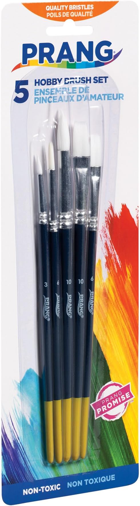 Prang Hobby Five-Brush Set, Assorted Sizes, Natural Hair, Flat; Round Profiles, 5/set