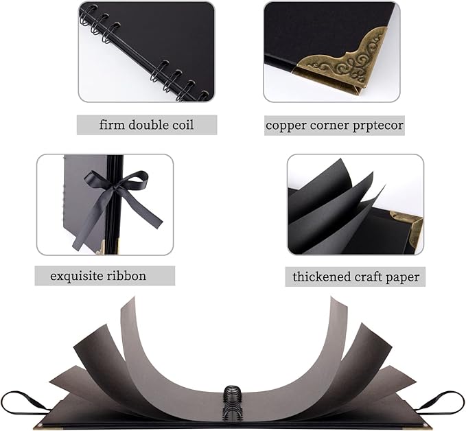 Scrapbook (8 x 8 inch) Scrapbook Album 60 Pages Ideal for Your DIY Scrapbooking Albums Wedding and Anniversary Family Photo Album (black)
