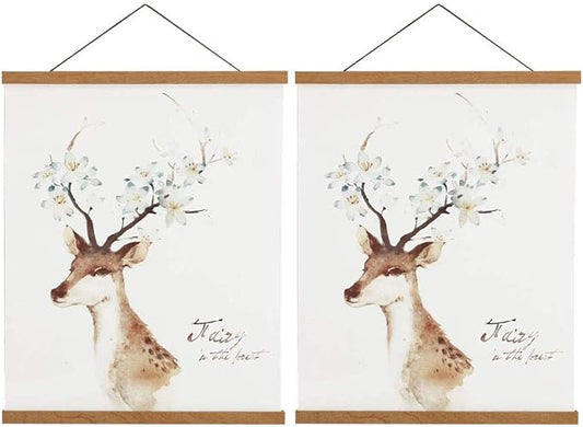 2 Pack Magnetic Poster Hanger Frame, 40x27 40x30 40x60 Light Wood Wooden Magnet Canvas Artwork Print Dowel Poster Hangers Frames Hanging Kit (Teak Wood, 40", 2 Packs)