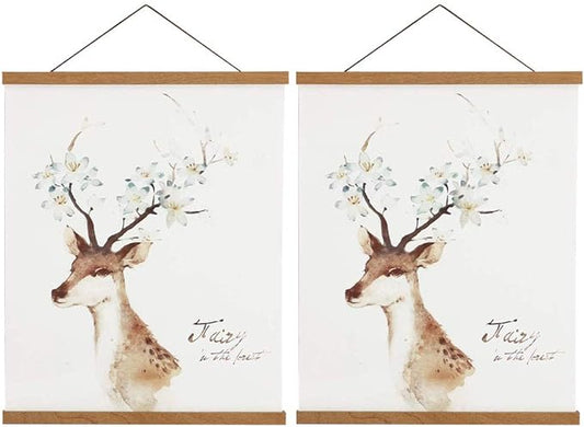 2 Pack Magnetic Poster Hanger Frame, 15x36 15x30 15x21 Light Wood Wooden Magnet Canvas Artwork Print Dowel Poster Hangers for Frames Hanging Kit (Teak Wood, 15", 2 Packs)