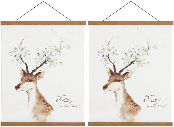 2 Pack Magnetic Poster Hanger Frame, 28x22 28x40 28x29 Light Wood Wooden Magnet Canvas Artwork Print Dowel Poster Hangers Frames Hanging Kit (Teak Wood, 28", 2 Packs)