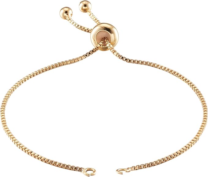 FASHEWELRY 20 Strands Adjustable Brass Bracelet Slider Extender Chains with Rhinestone Ends 8-5/8"(22cm) Real Gold Plated for DIY Jewelry Making
