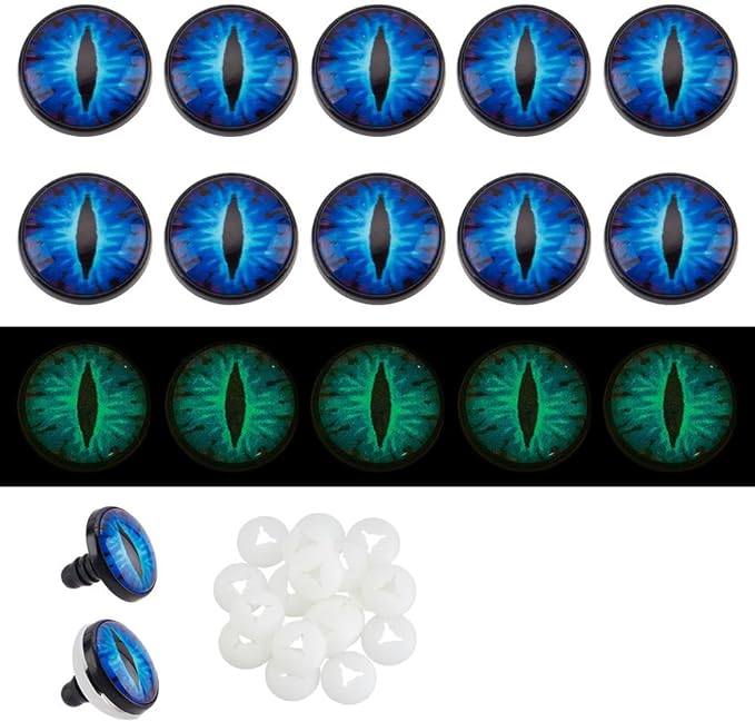 PH PandaHall 24 Sets Glow in The Dark Safety Eyes, 18mm Luminous Plastic Safety Craft Eye Dragon Eye Crochet Eyes Blue Eye Cabochons Safety Eye with Washers for Crochet Stuffed Animal Teddy Bear Decor