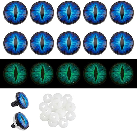 PH PandaHall 24 Sets Glow in The Dark Safety Eyes, 18mm Luminous Plastic Safety Craft Eye Dragon Eye Crochet Eyes Blue Eye Cabochons Safety Eye with Washers for Crochet Stuffed Animal Teddy Bear Decor