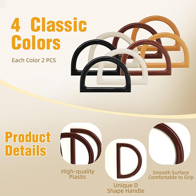 4+8 PCS Bag Bases for Crochet with D Shape Purse Handles for Bag Making, 2 PCS Crochet Hooks, 4 Colors Leather Purse Bottoms for Crocheting DIY