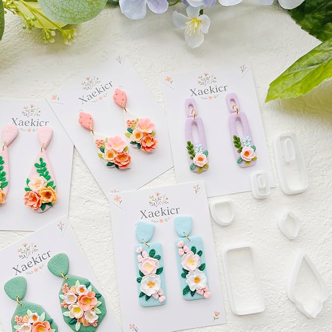 Spring Floral Polymer Clay Cutters Set – Teardrop & Geometric Clay Cutters, Polymer Clay Molds for Clay Earring Cutters, Clay Tools