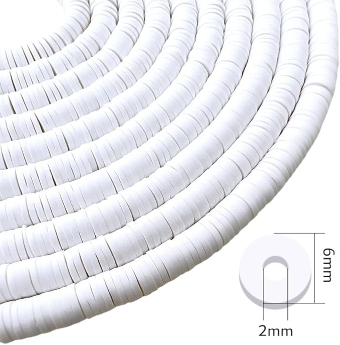 10 Strands Clay Bead, Neutral Heishi Beads for Bracelet Stack, Earth Tone for Adults, Kit for Friendship Bracelets(White)