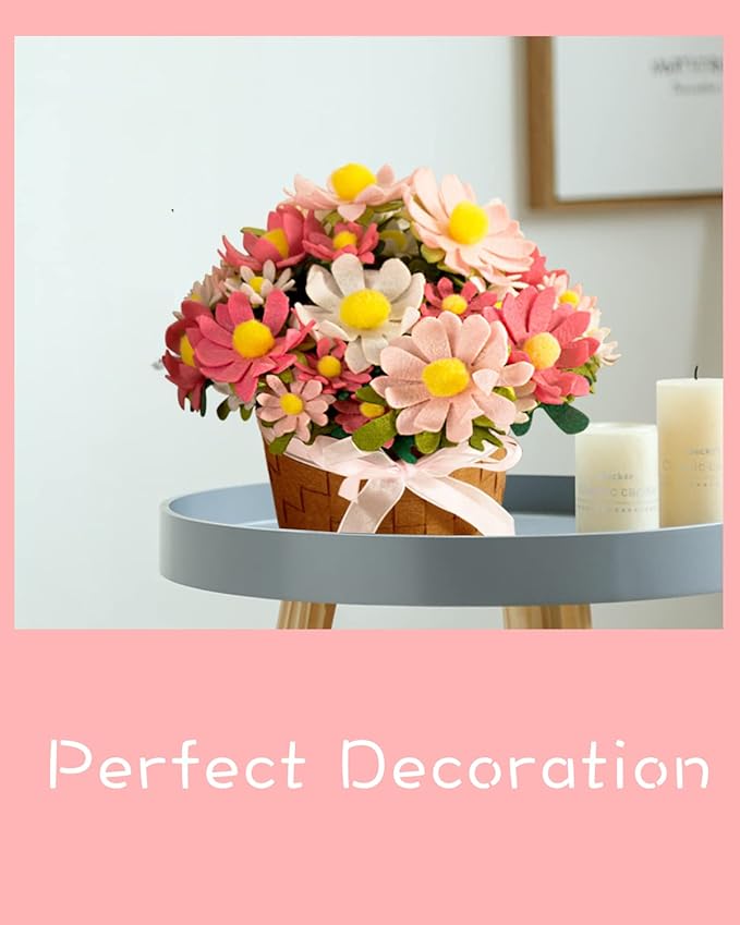 BAZIMA ALICE DIY Felt Flower Art Craft Kit, DIY Daisy Pot Bonsai Kit, 33 Daisies, Floral Gifts, Beginner Craft Kit, Arrange Pre-Cut Flowers and Foliage