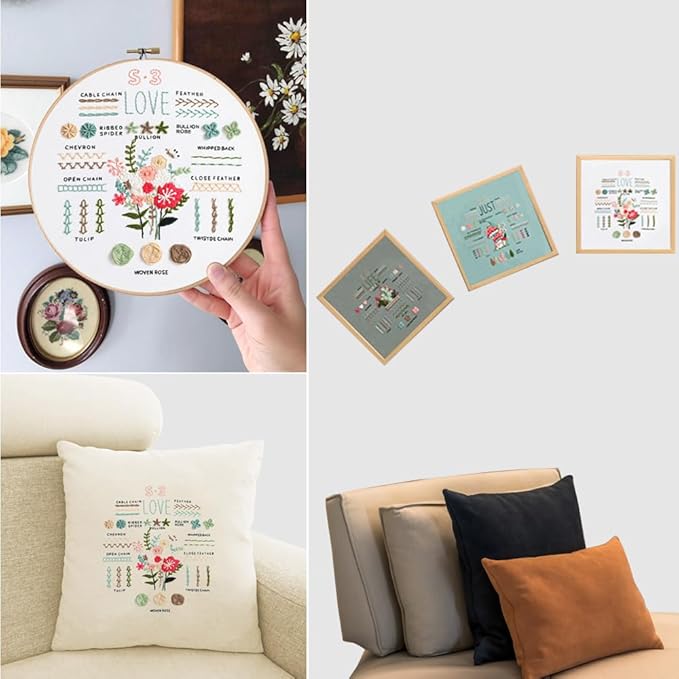 COCOMOX 3 Sets Embroidery Kit for Beginners Adults, Needlepoint Cross Stitch Kits, Learn 34 Different Stiches DIY Kits, Hand Embroidery Kit with Simple Embroidery Patterns