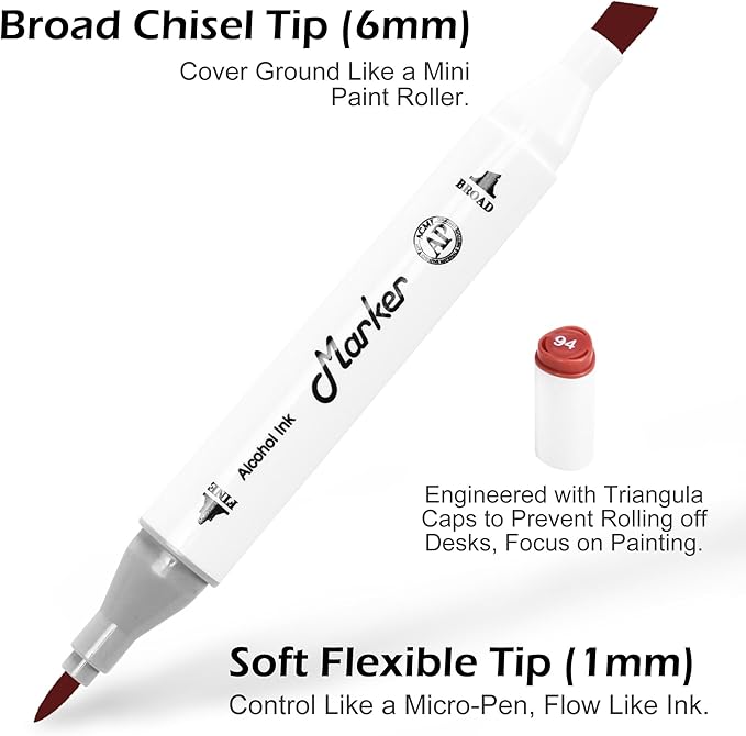 Brown Skin Tone Alcohol Markers, 6 Pack Dual Tips Soft Fine Tip and Broad Tip Permanent Art Marker for Artists Adults Coloring Drawing Illustration Sketching Painting (Skin Tone2)