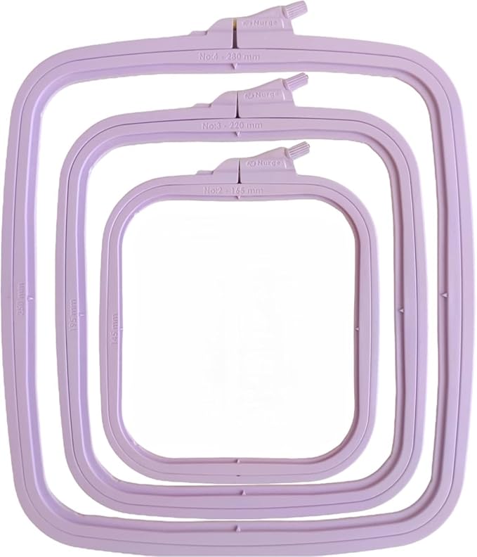 nurge square embroidery hoop - plastic cross stitch frame for needlepoint & embroidery - adjustable craft hoop - lilac - set of 3